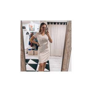 Dip White Yellow Striped Knee Length TShirt Dress Small